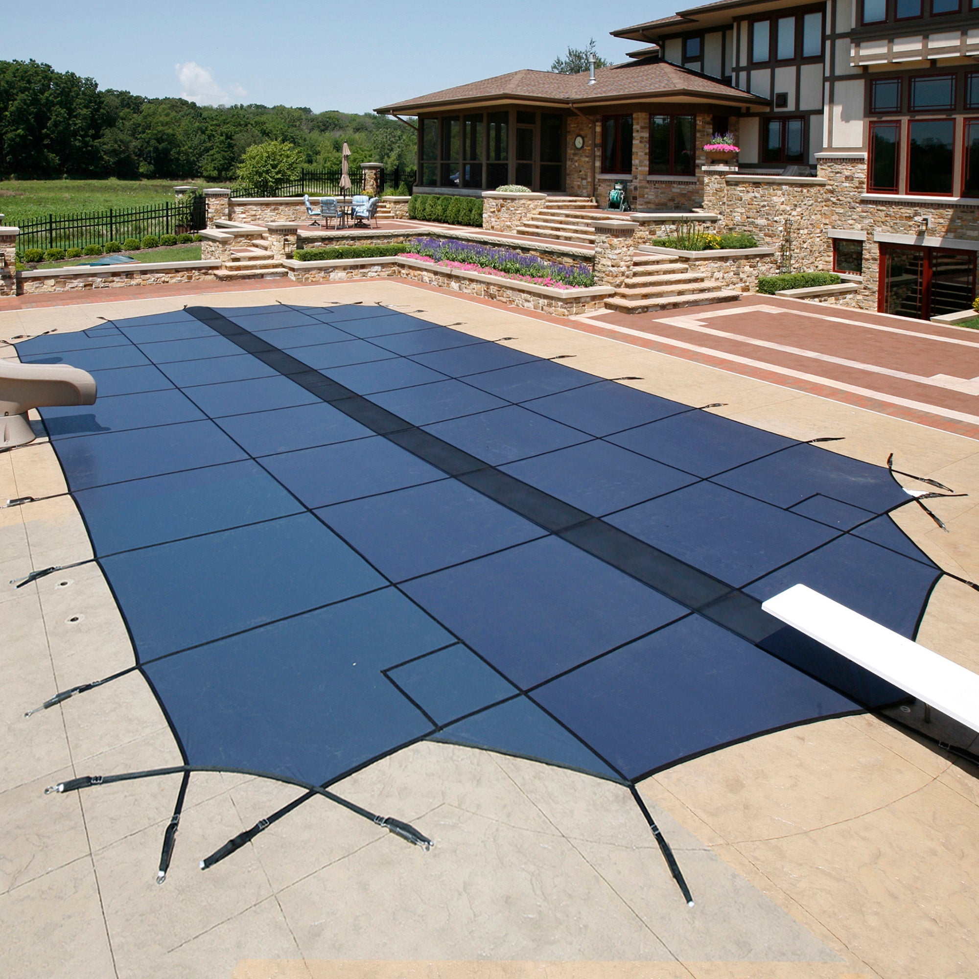 16' x 34' Ultra Light Solid Rectangle Safety Pool Cover - 15-Year - Center End Step