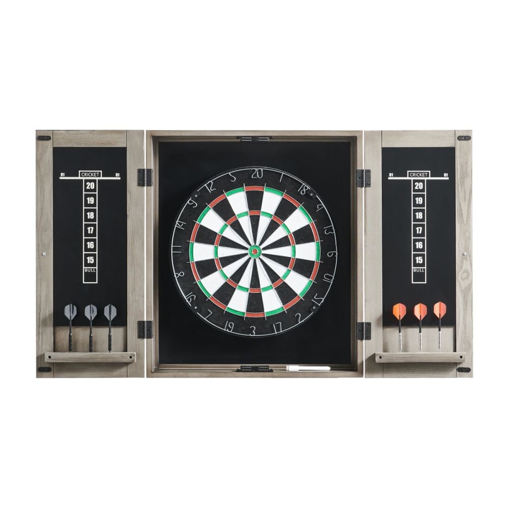 Dartboard Cabinet With Dartboard and Dart Set - Silver Mist