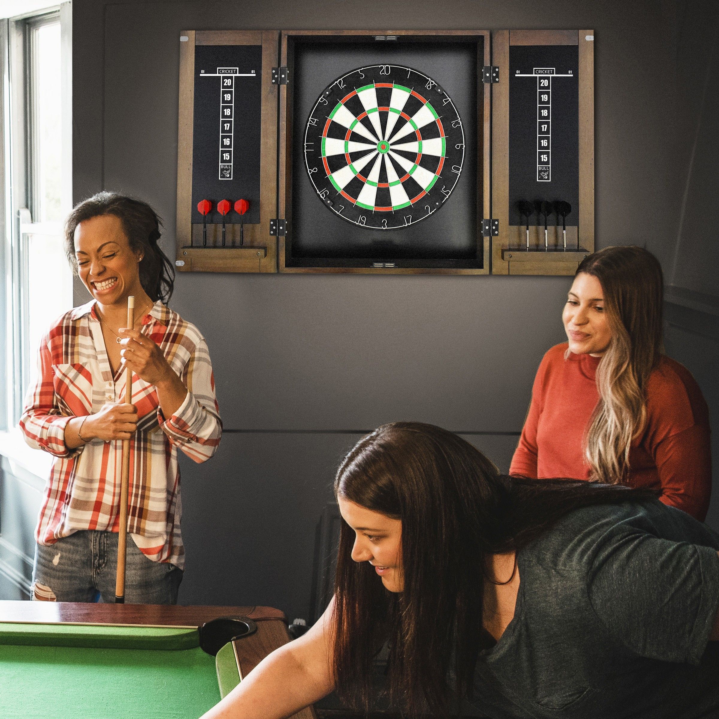 Dartboard Cabinet With Dartboard and Dart Set - Whiskey