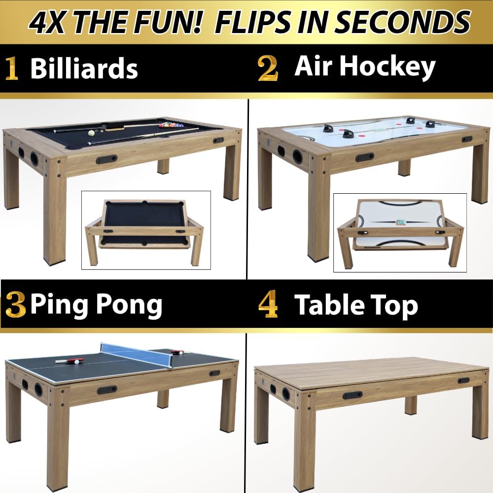 The Transformer 7' 4 in 1 Multi-Game Table | Pool Table Ping Pong Table Air Hockey Combo Game Table