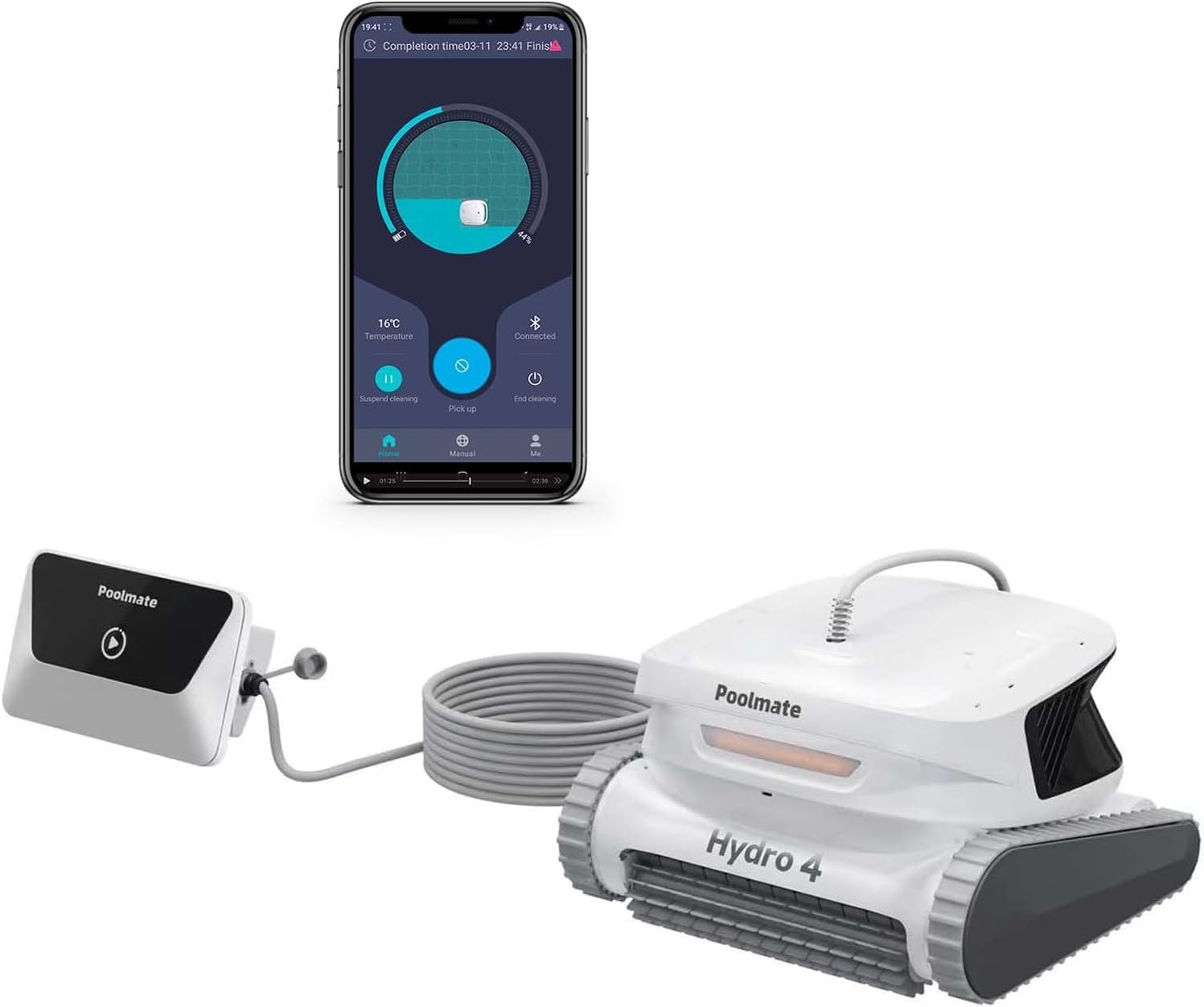Poolmate Hydro 4 Pool Robot Cleaner for Inground & Above Ground Pools | Floor, Wall & Waterline Cleaning | Smart App Control with WiFi & Bluetooth | 50ft Cord