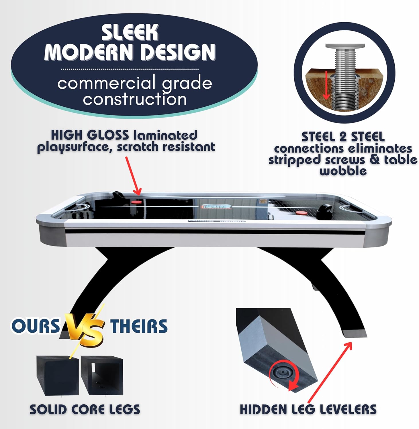 Air Hockey Table 7 ft Game Table for Adults Light Up - Full Size Arcade Air Powered Indoor LED Hockey Table for Game Room