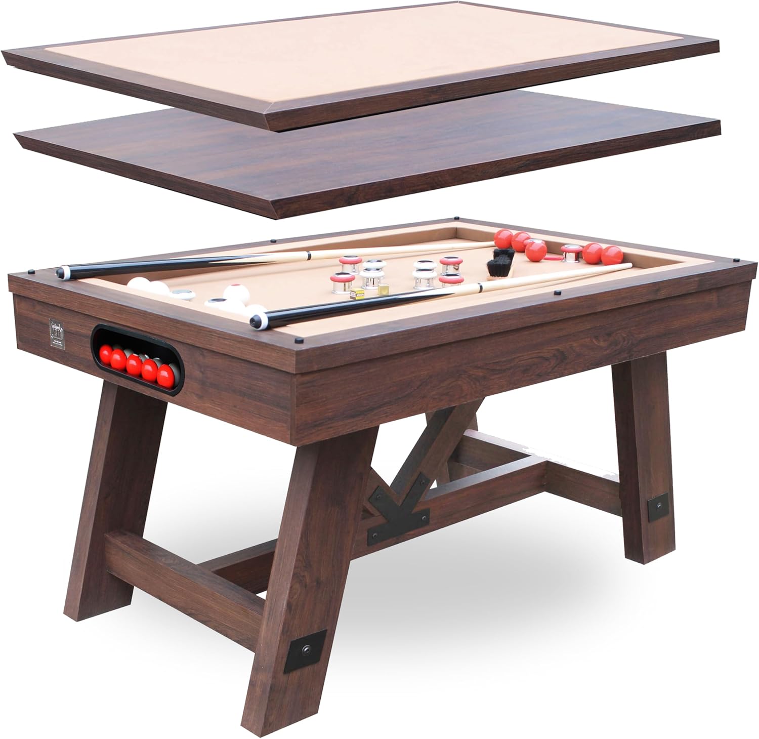 Baddah Bing Bumper Pool Table 54" Perfect for All Ages - Espresso - Includes 2 Cues, 10 balls and more