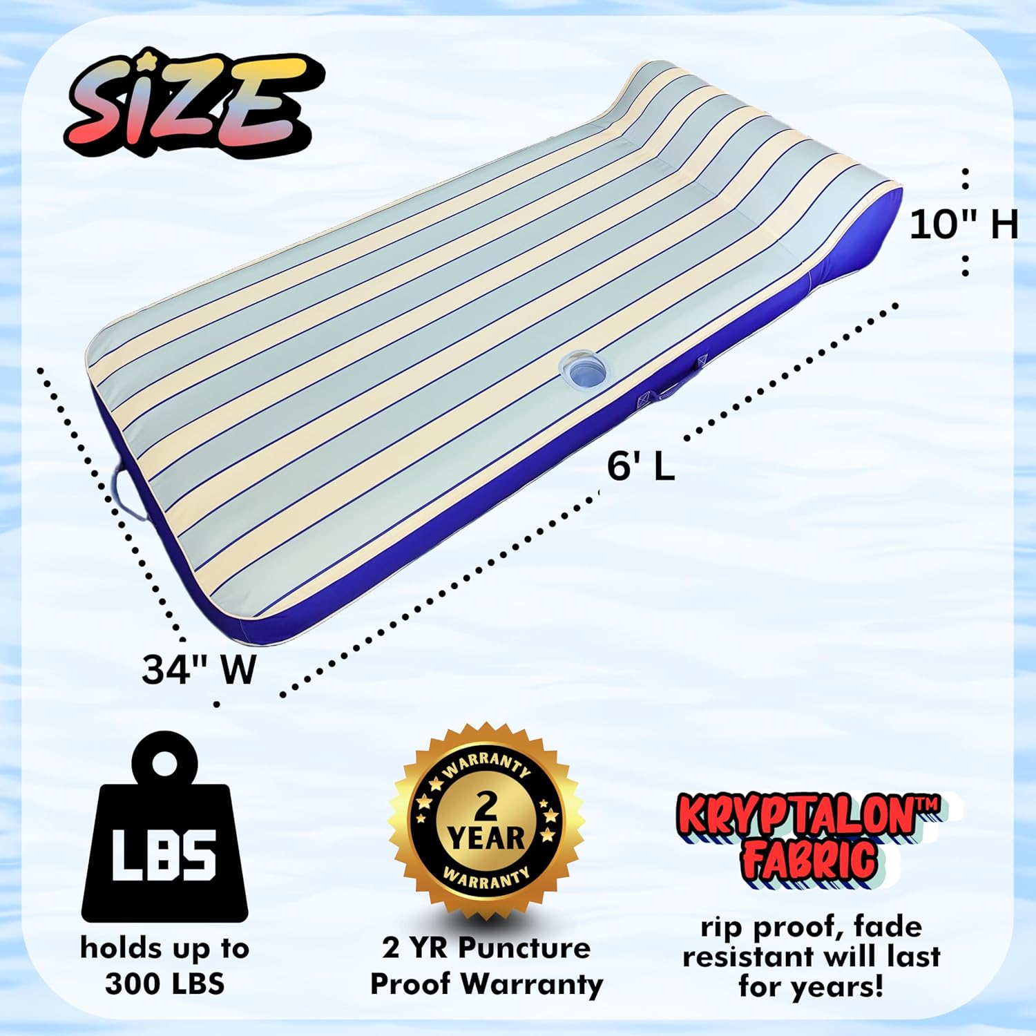 Large Inflatable Pool Float Raft – 72” Fabric Covered Water Lounger Mattress with Comfortable Headrest, Floating Mat for Adults