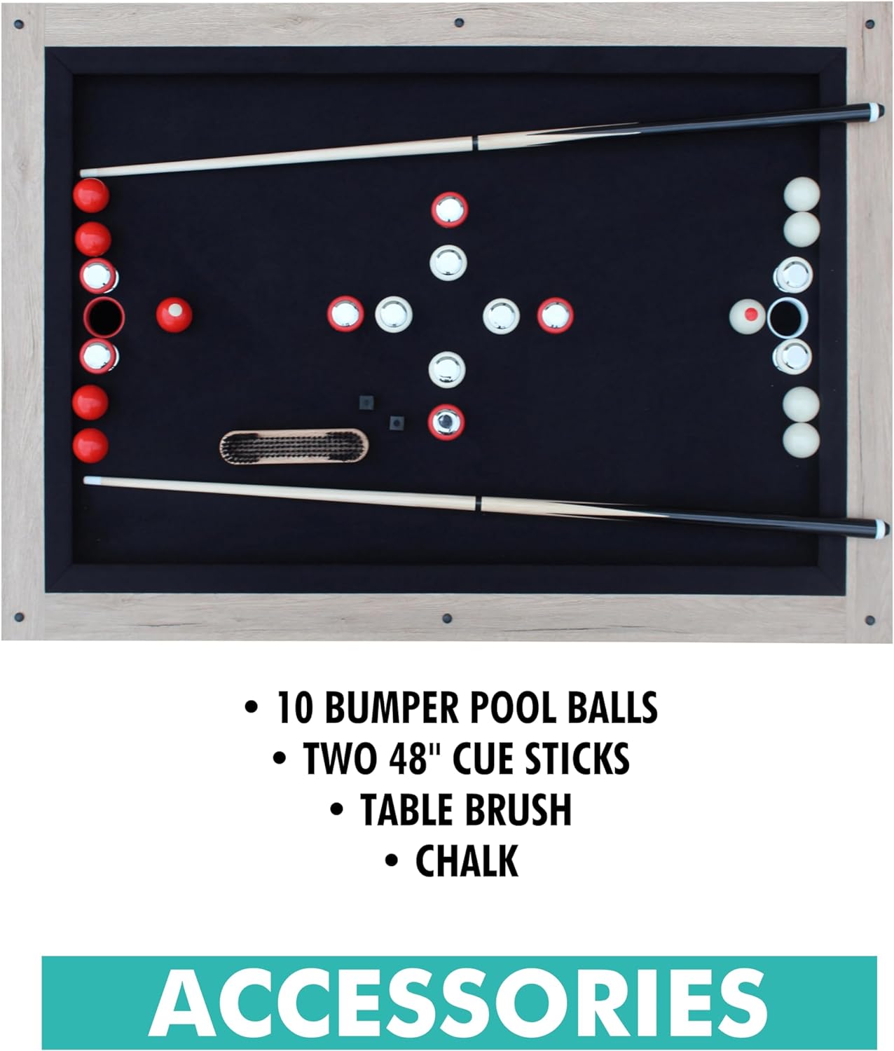Baddah Bing Bumper Pool Table 54" Perfect for All Ages - Espresso - Includes 2 Cues, 10 balls and more