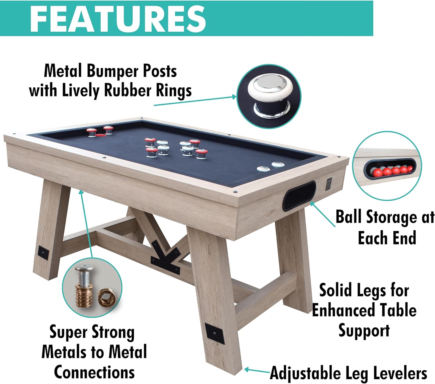Baddah Bing Bumper Pool Table 54" Perfect for All Ages - Espresso - Includes 2 Cues, 10 balls and more