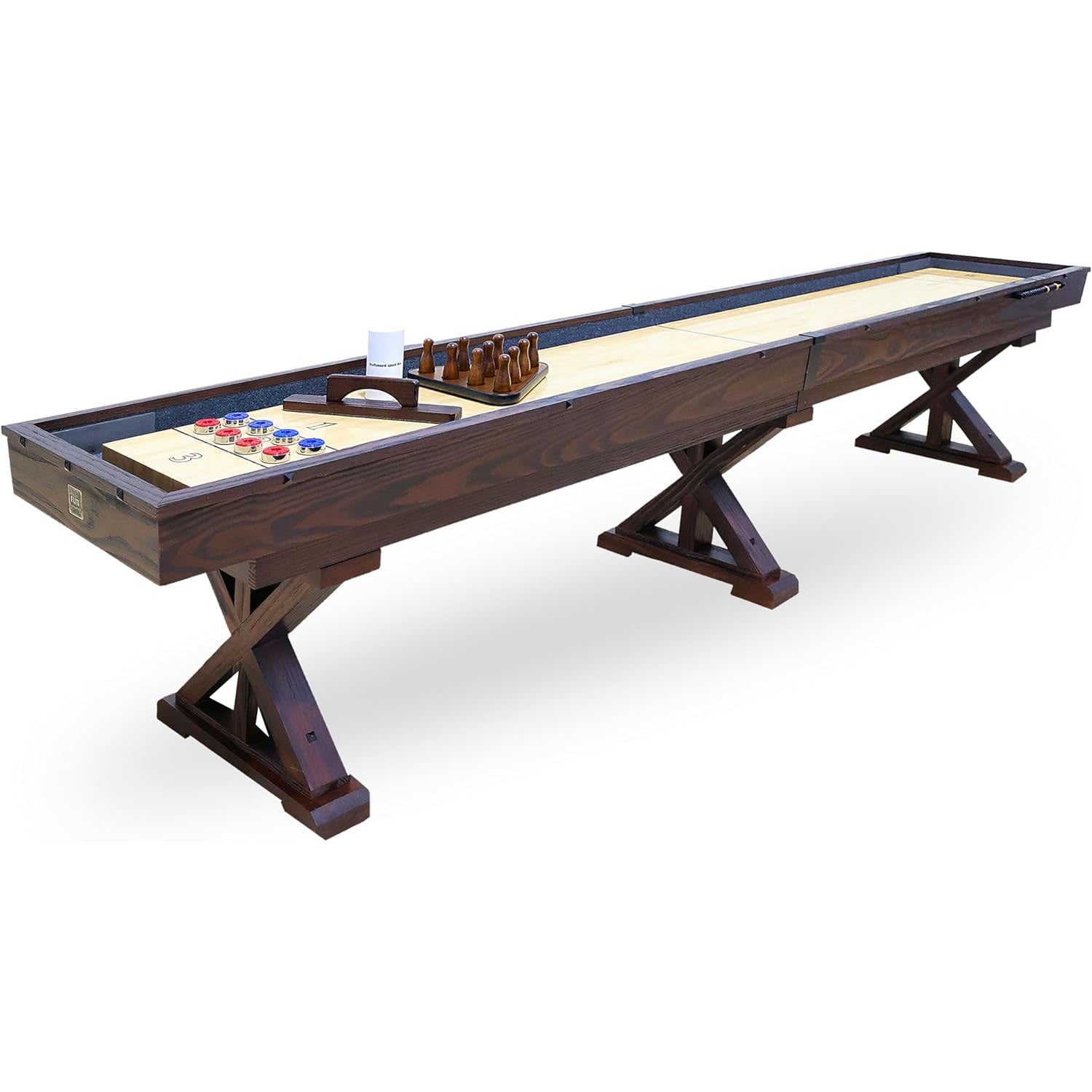 Heritage 12 FT Shuffleboard Table Multi Game Solid Wood Game Tables for Game Room - 2-Piece Design - Espresso