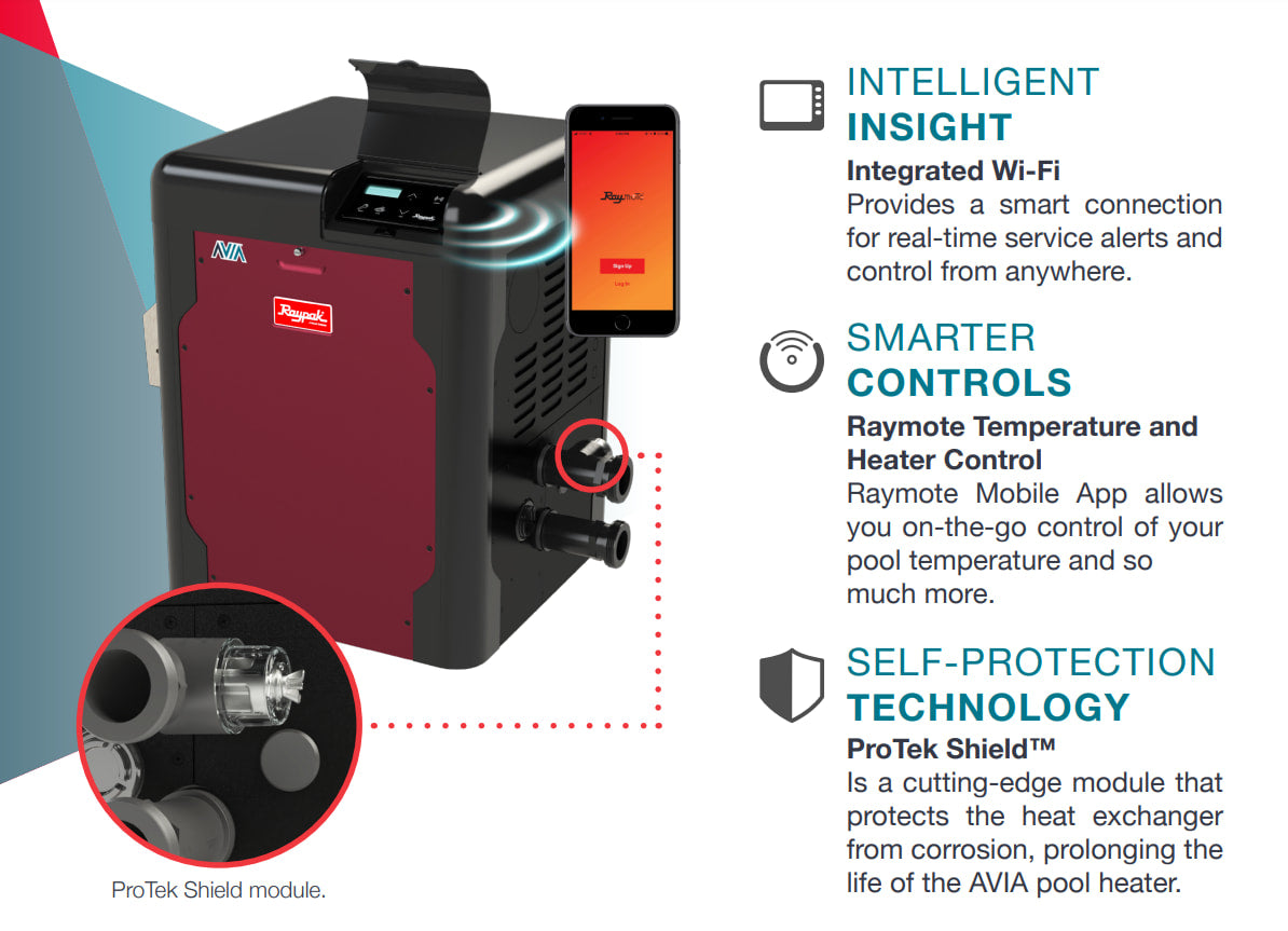 Raypak AVIA 264k Btu Digital Pool Heater - Copper - Propane Gas - WiFi Ready | 018038