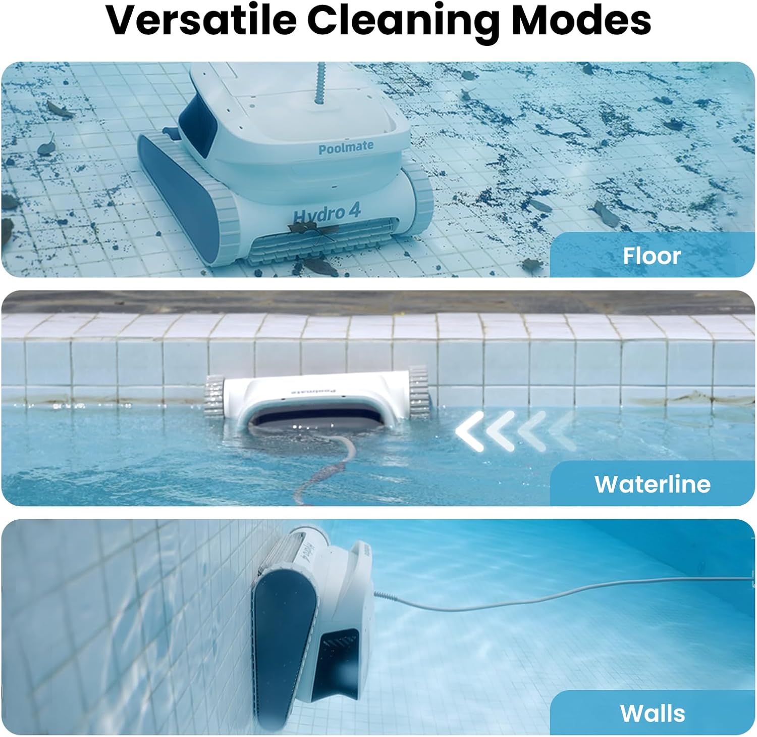Poolmate Hydro 4 Pool Robot Cleaner for Inground & Above Ground Pools | Floor, Wall & Waterline Cleaning | Smart App Control with WiFi & Bluetooth | 50ft Cord