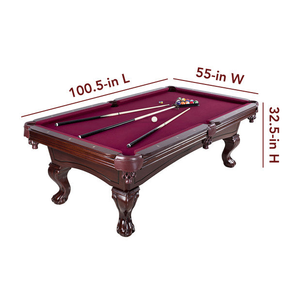 Augusta 8-ft Pool Table - Mahogany Finish with Burgundy Felt