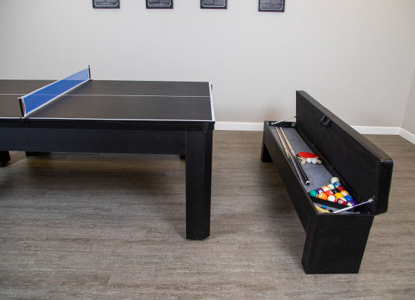 Park Avenue 7-ft Pool Table Combo Set with Benches - Black with Red Felt