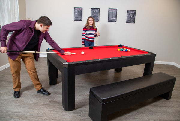 Park Avenue 7-ft Pool Table Combo Set with Benches - Black with Red Felt