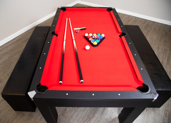 Park Avenue 7-ft Pool Table Combo Set with Benches - Black with Red Felt