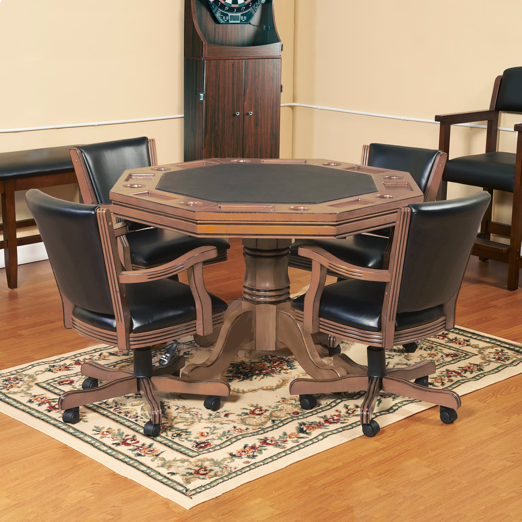 Kingston 48-in Poker Table Combo Set with 4 Arm Chairs - Oak Finish