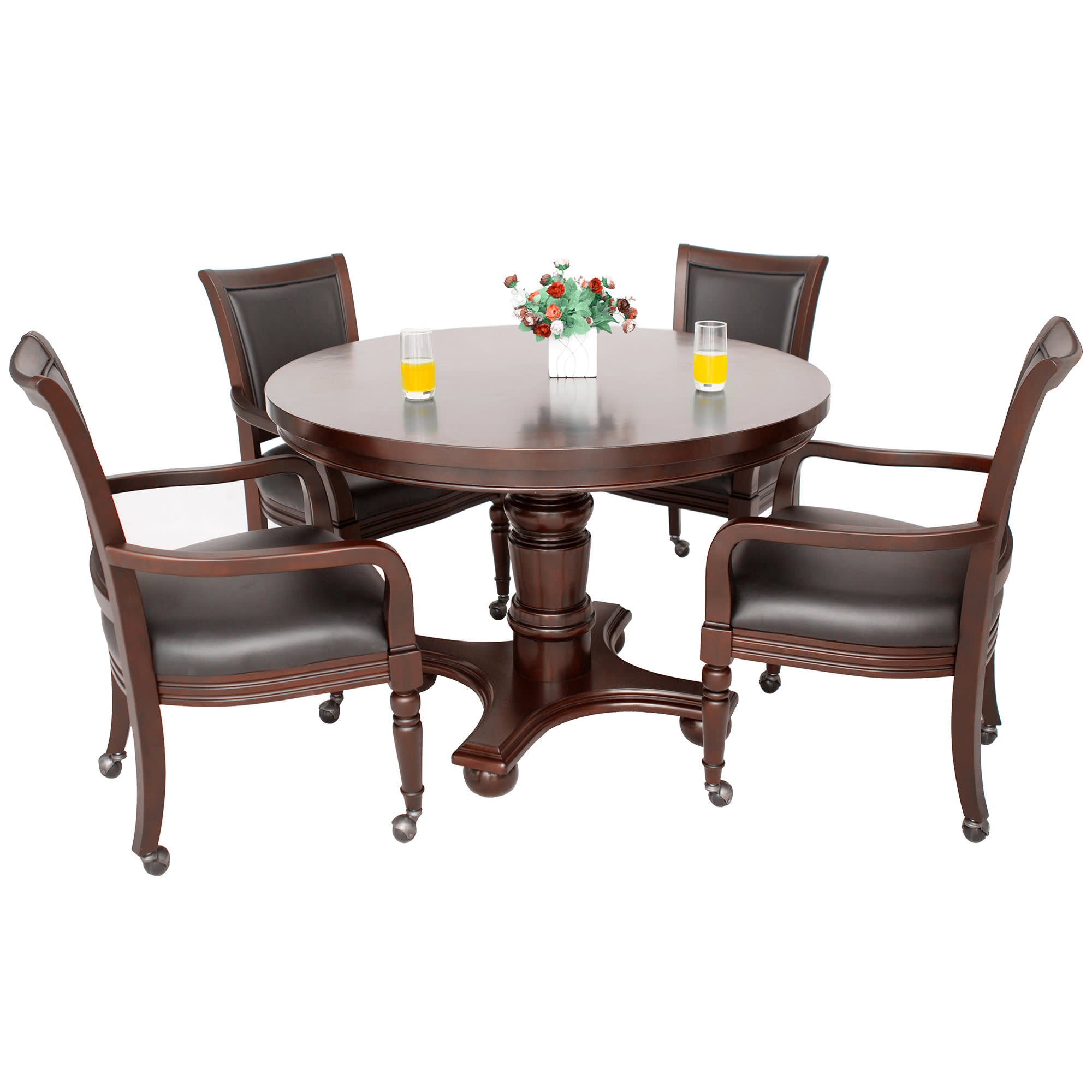 Bridgeport 48-in Poker Table and Dining Top with 4 Arm Chairs - Walnut Finish