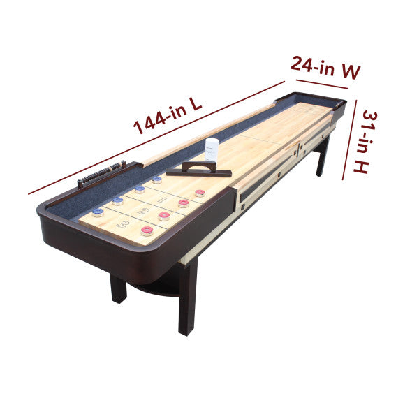 12ft Shuffleboard Table - Merlot - Espresso finish