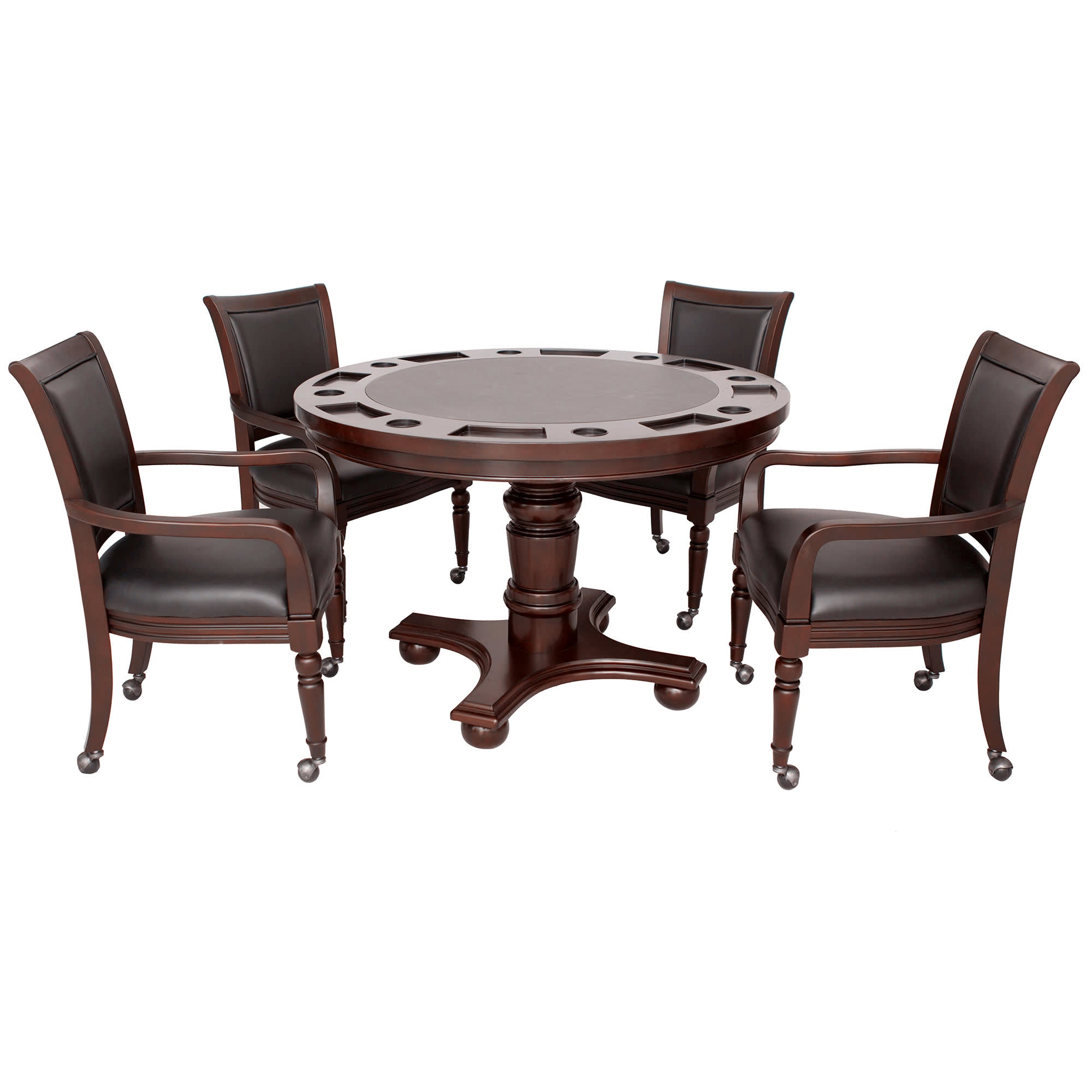 Bridgeport 48-in Poker Table and Dining Top with 4 Arm Chairs - Walnut Finish