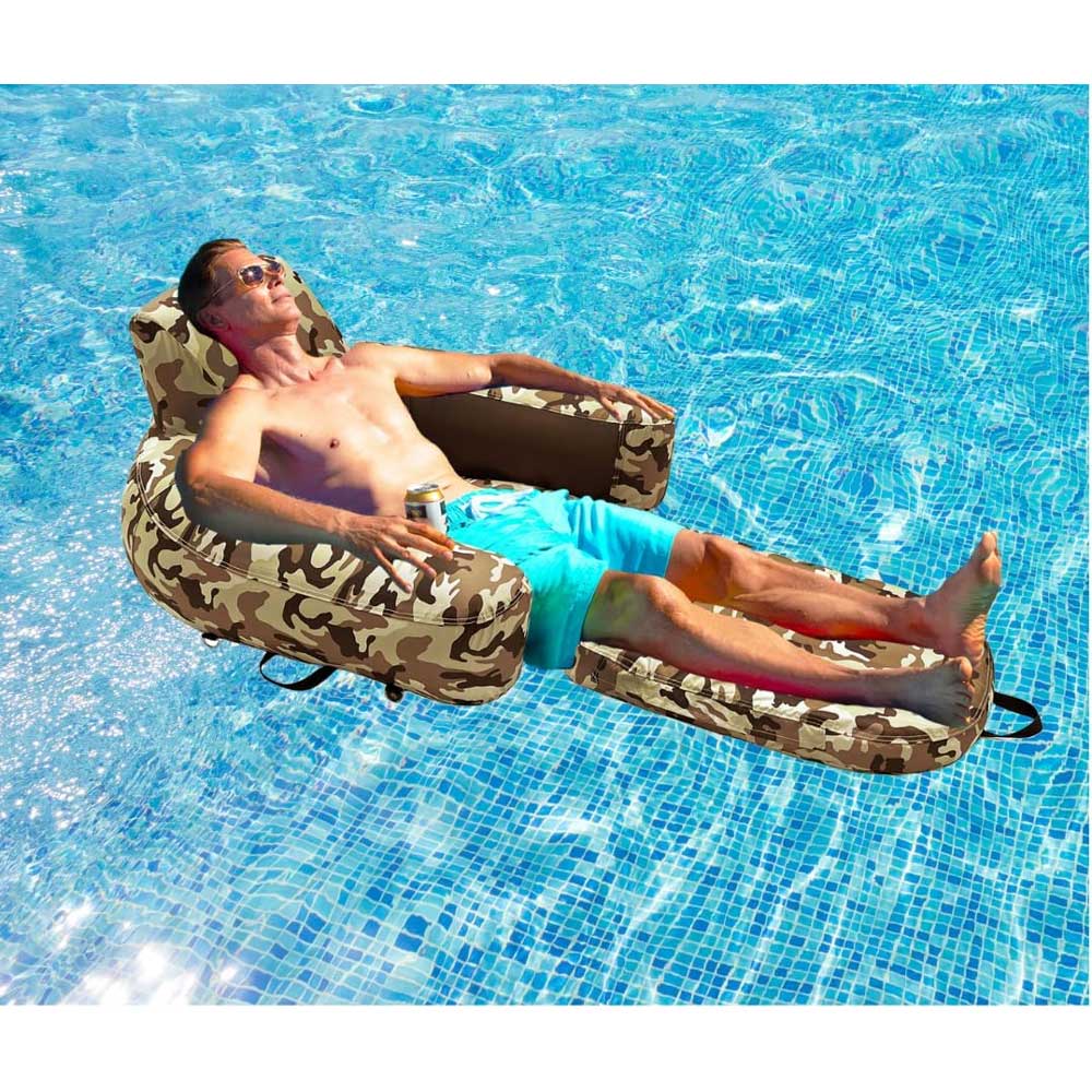Pool Lounger Inflatable Pool Floats for Adults Heavy-Duty Nylon Covered - Desert Camo