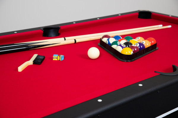 Spartan 6-ft Pool Table with Table Tennis Top - Black with Red Felt