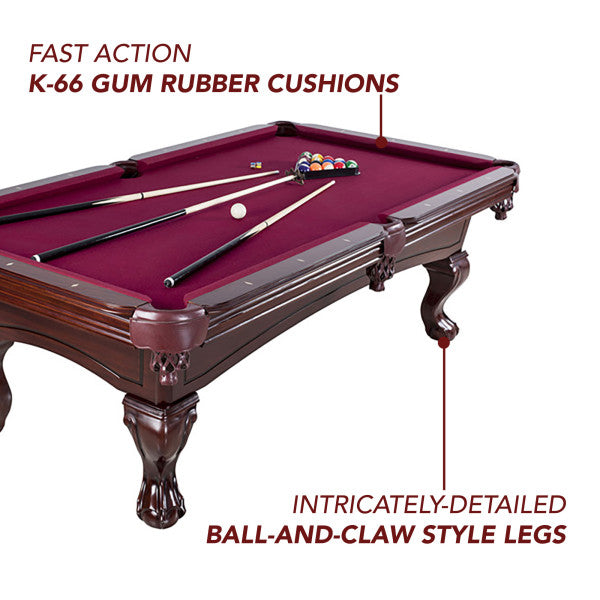 Augusta 8-ft Pool Table - Mahogany Finish with Burgundy Felt