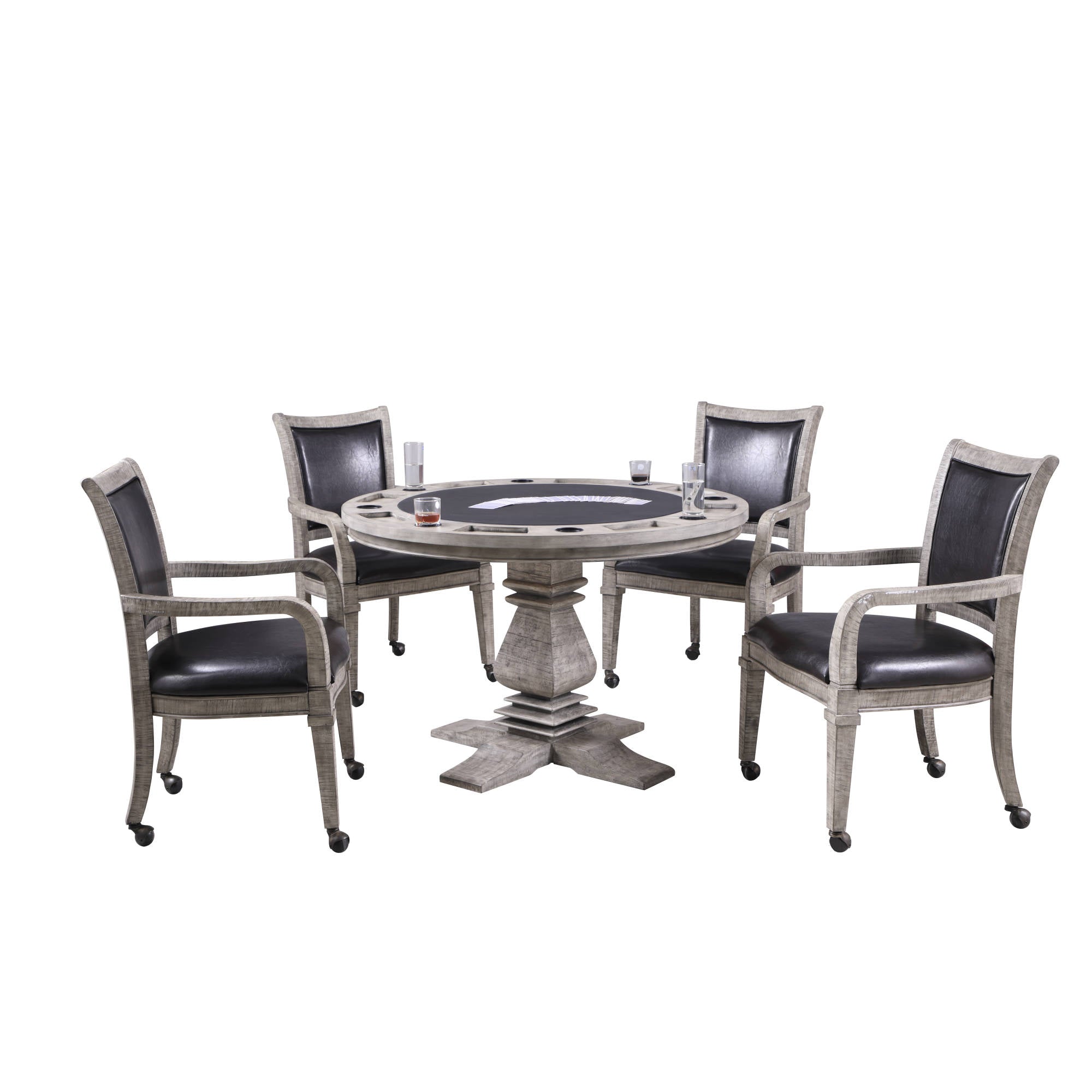 Montecito 48-in Poker Table and Dining Top with 4 Arm Chairs - Rustic Gray