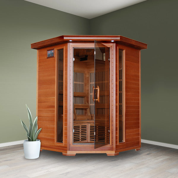 Hudson Bay 3 Person Corner Cedar Heatwave Sauna - SA1312