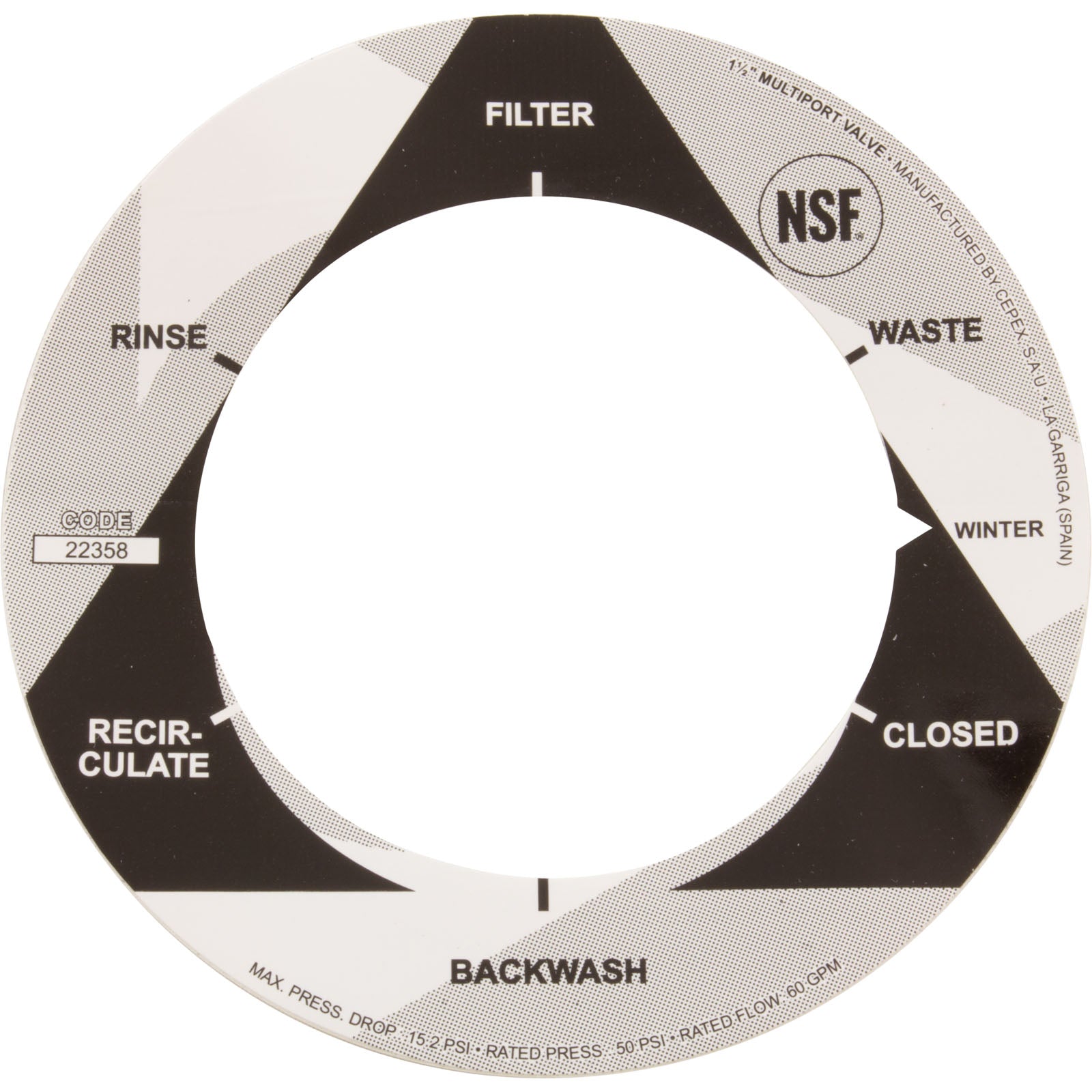 Astral Filter Valve Label 1-1/2" Multiport Valves, 6 Position | 22358N-0201