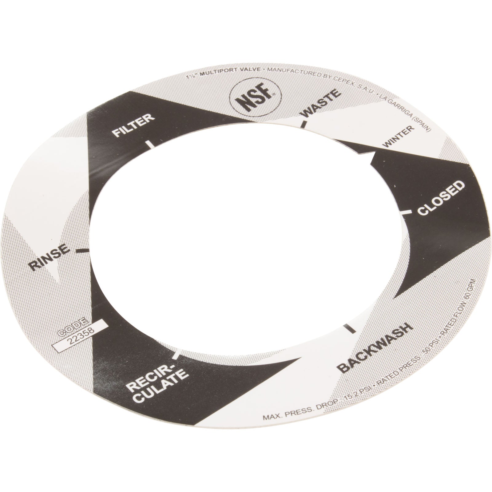 Astral Filter Valve Label 1-1/2" Multiport Valves, 6 Position | 22358N-0201