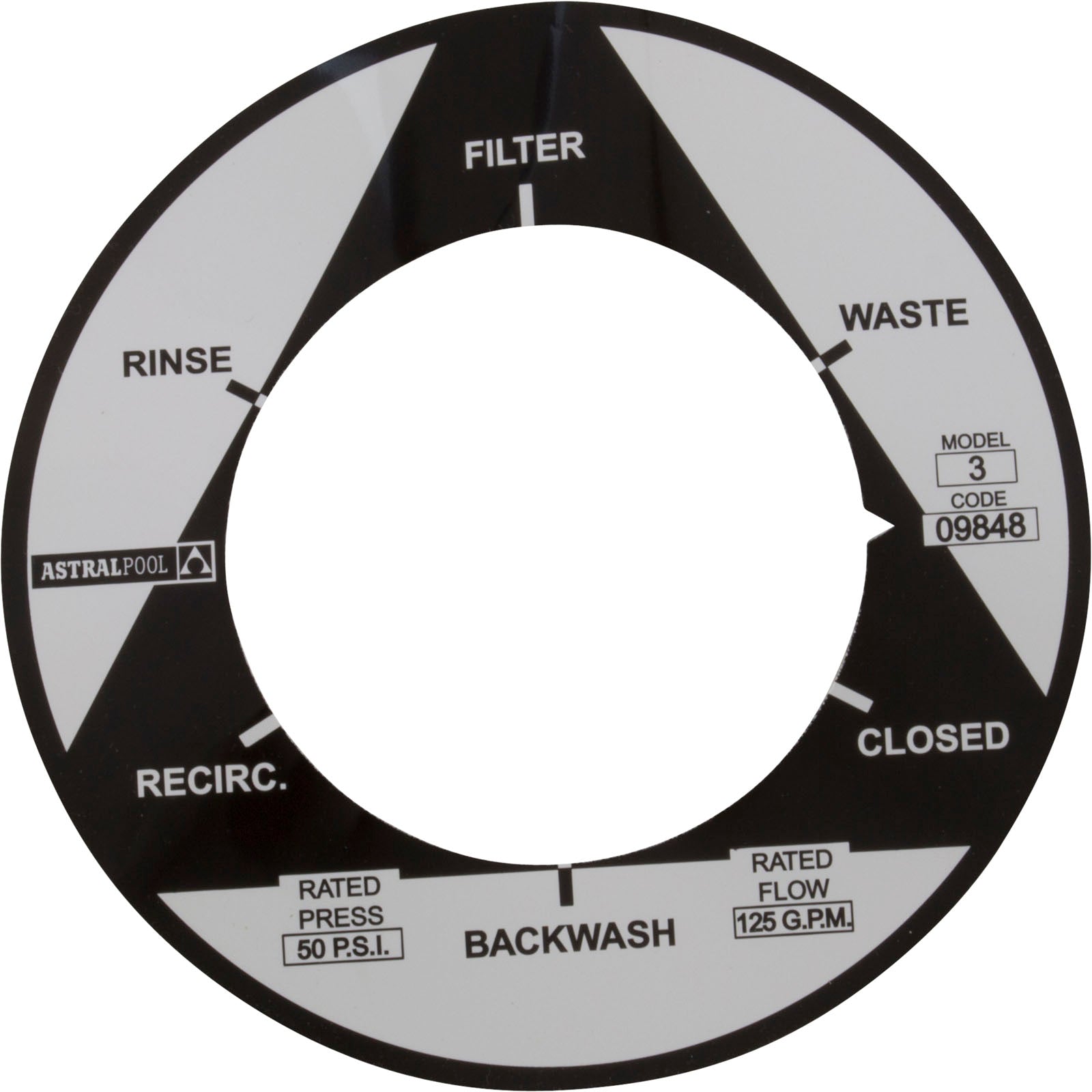 Astral Valve Label 2" Multiport Valve, 6 Position | 09848R0201