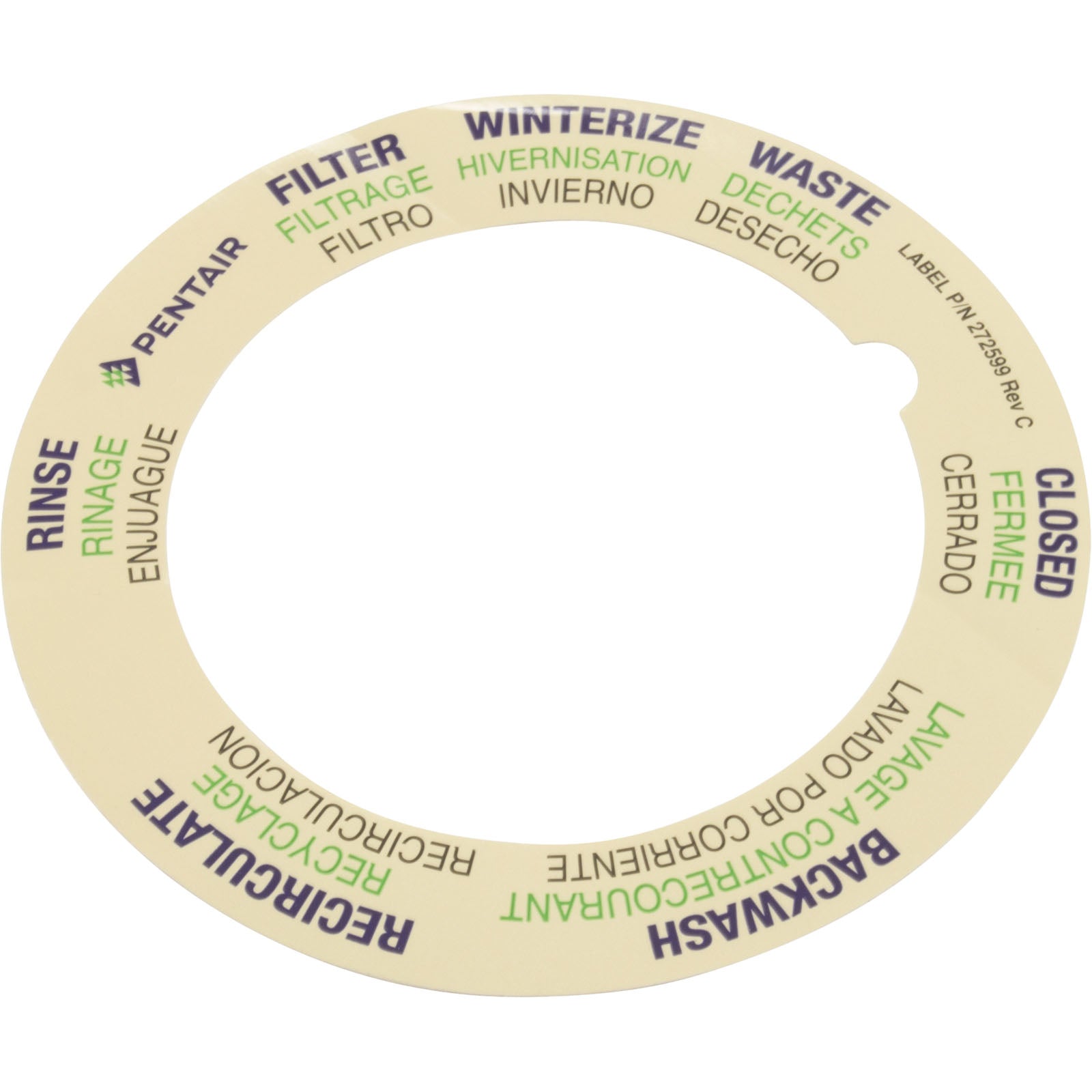 Pentair 272599 Top Mount Valve Label