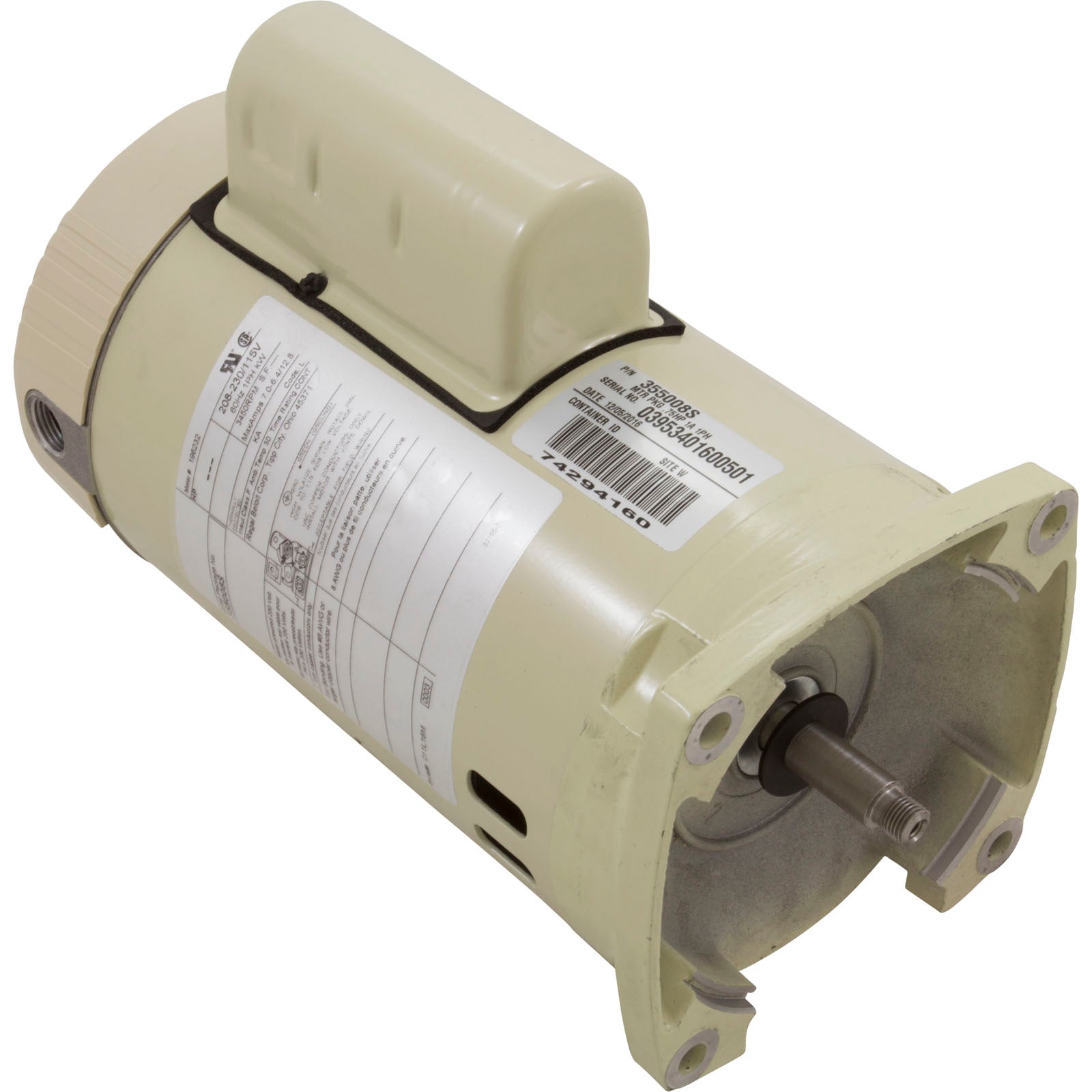 Motor, Pentair SF/WF, 0.75hp, 115/208-230v, 1-Spd, SQFL, EE, Full/ 355008S