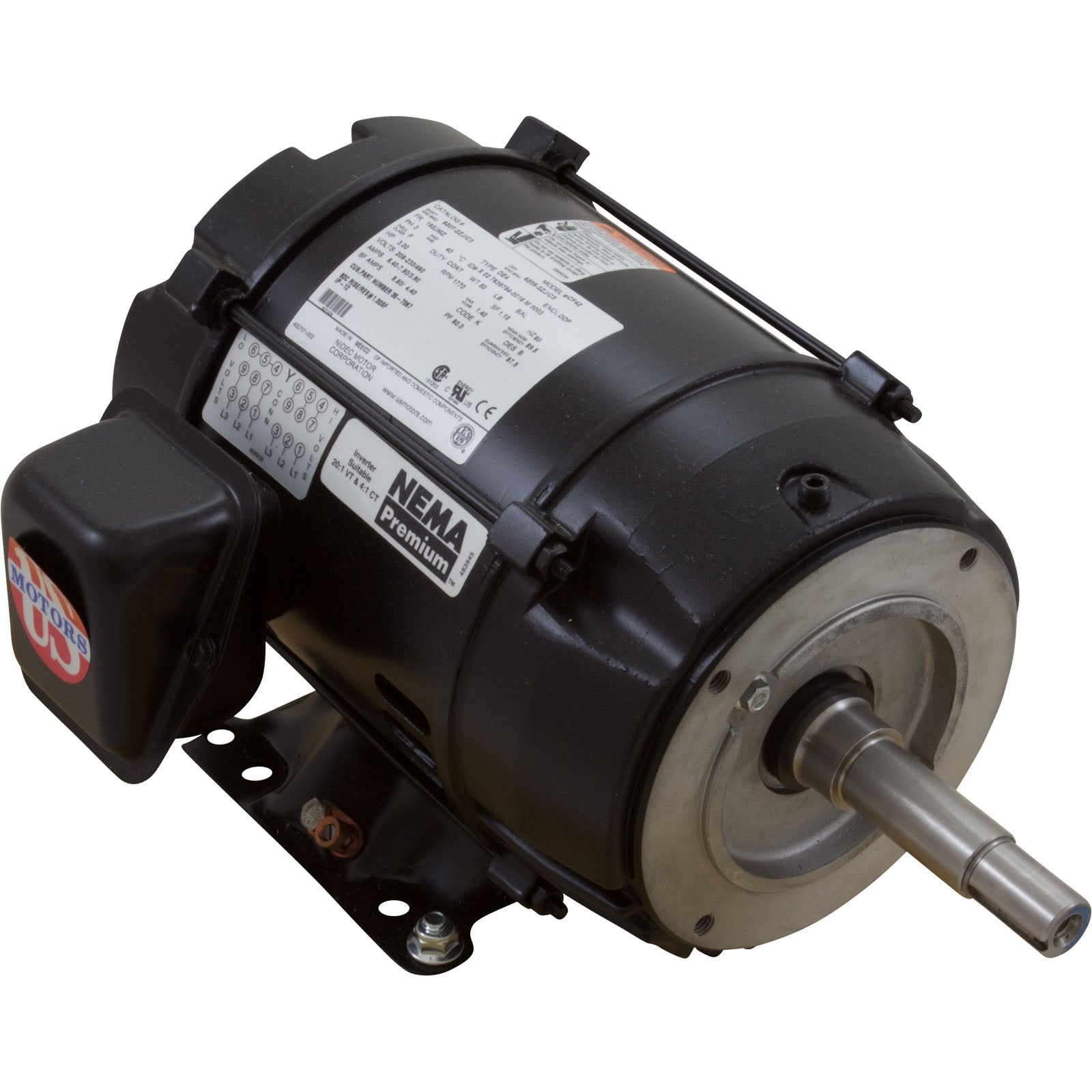 Motor, US Motor, 3.0hp, 208v-230v/460v, 3ph, EQ Series, Waterfall/ 357067S