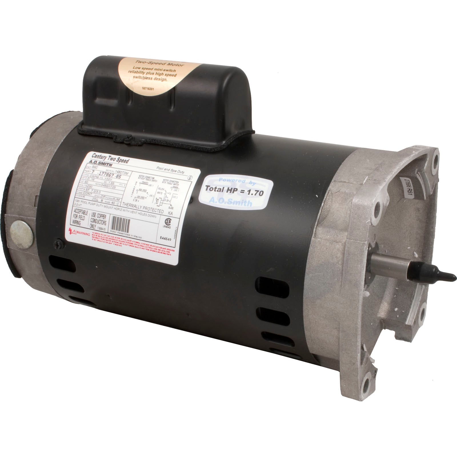 Motor, Century, 1.0hp, 230v, 2-Spd, 56Yfr, SQFL, EE/ B2982