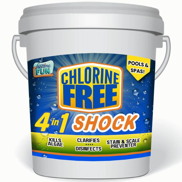 Non-Chlorine 4 in 1 Shock, 25lbs for Pools and Spas. Fast Acting, Quick Dissolving, Shock, Sanitizes, Clarifies, Eliminates Algae & Prevents Stains. Reduces Harsh Chlorine Usage