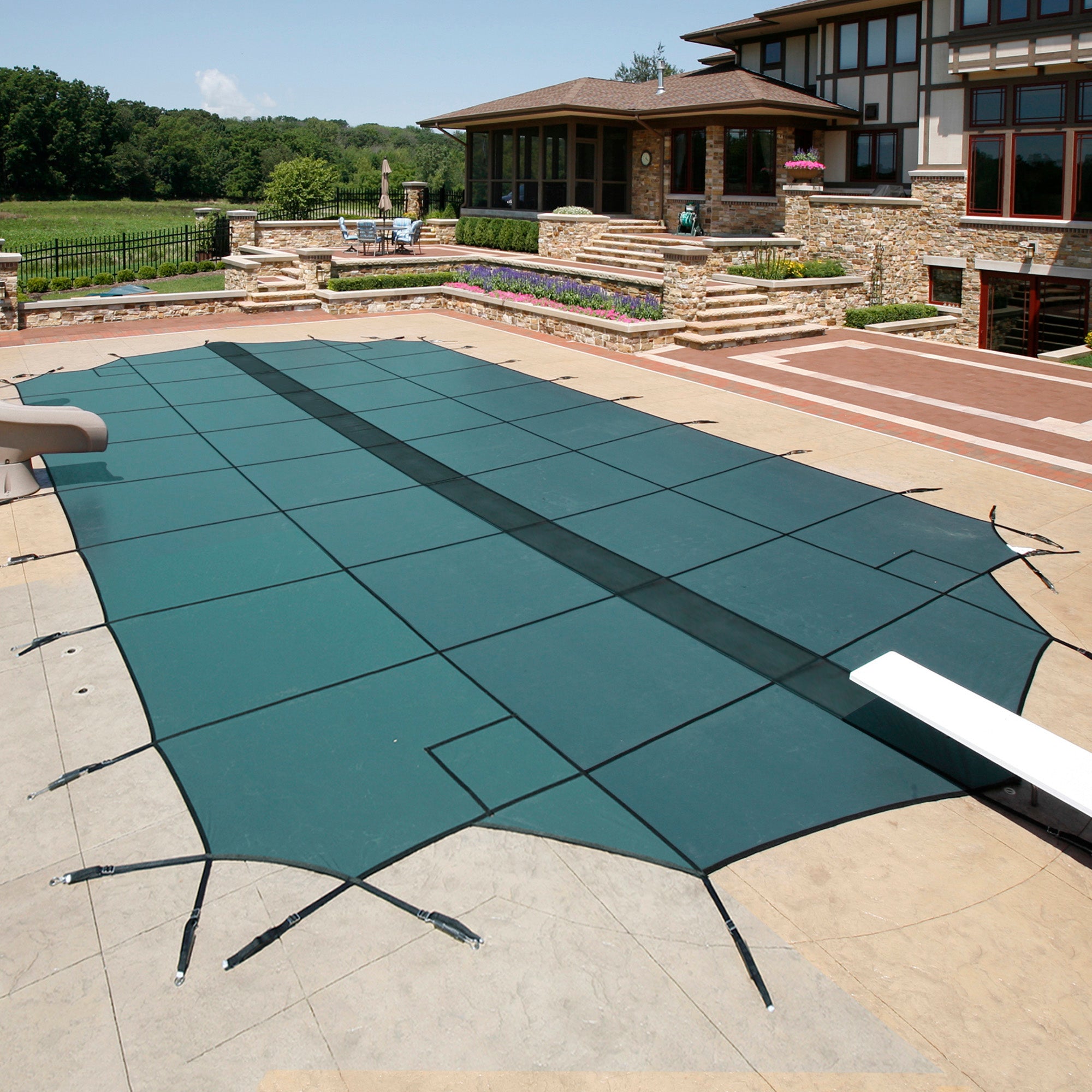 16' x 34' Ultra Light Solid Rectangle Safety Pool Cover - 15-Year - Center End Step