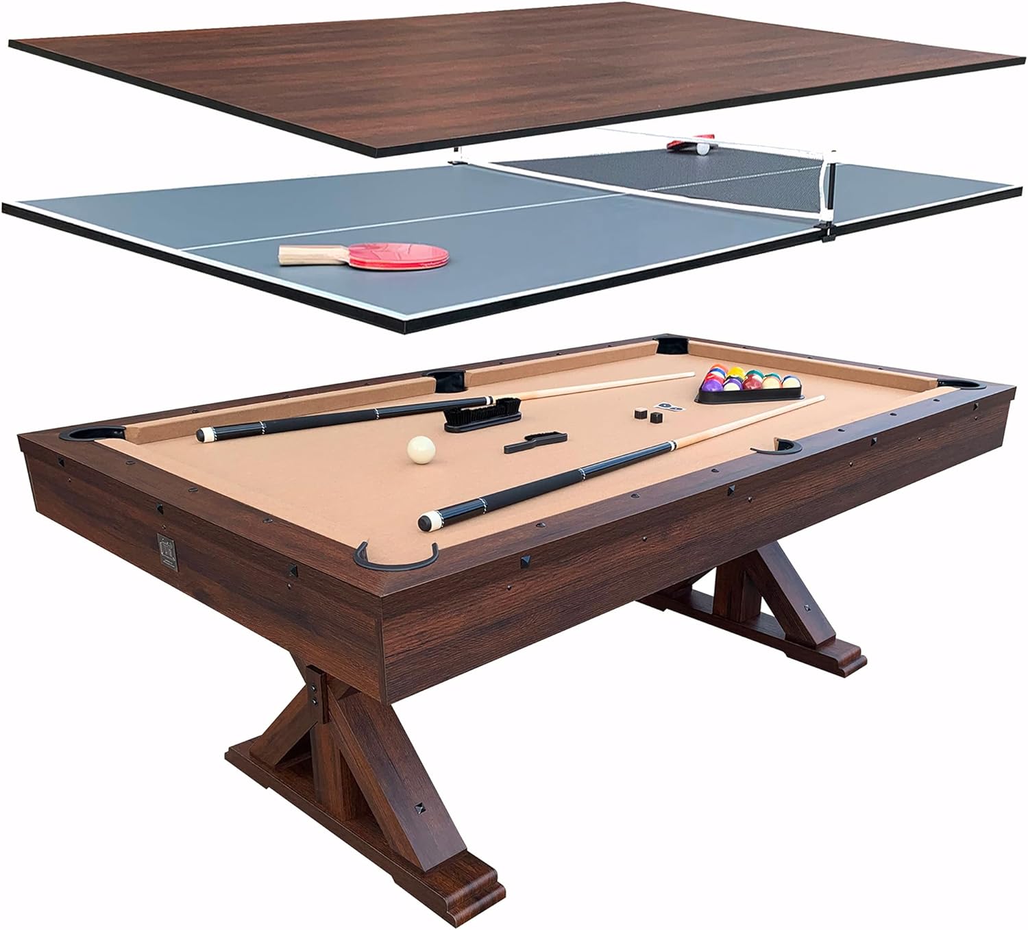 Trinity 7' 3 in 1 Multi Game Pool Table, Table Tennis & Dining Top - Espresso