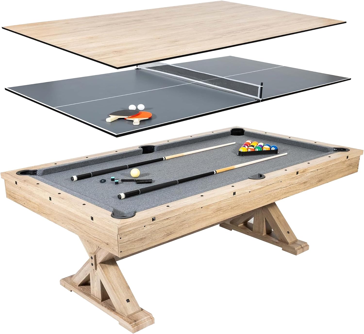 Trinity 7' 3 in 1 Multi Game Pool Table, Table Tennis & Dining Top - Rustic Oak