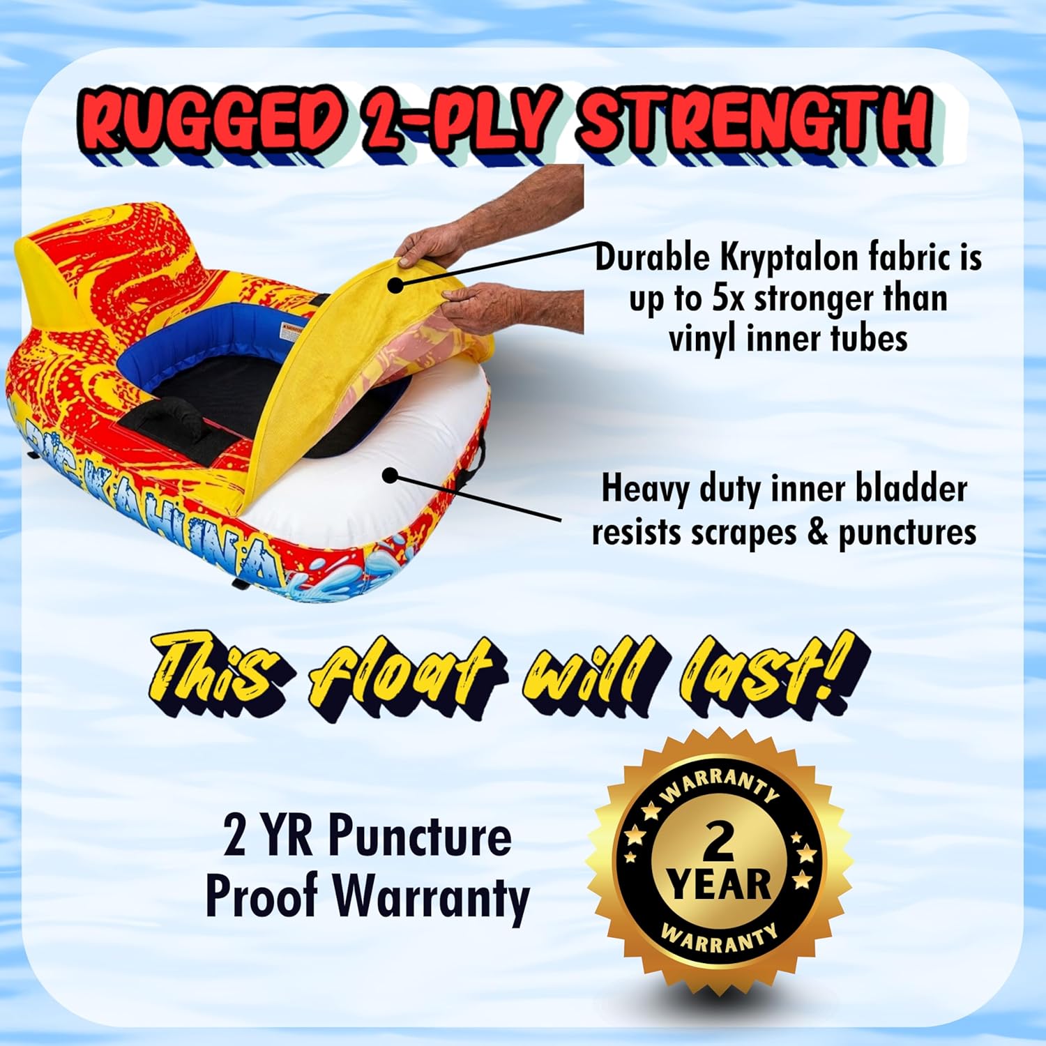 Heavy Duty Inflatable "Big Kahuna" River Float - Supports up to 300lbs