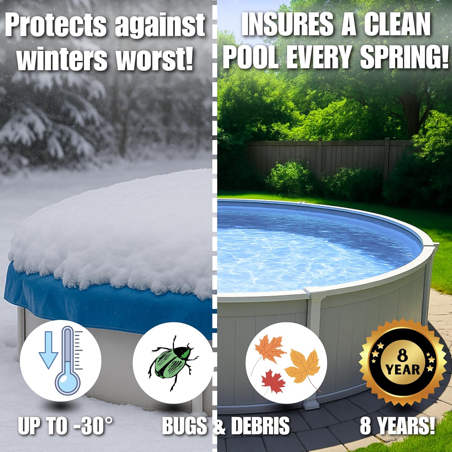 12' x 24′ Oval Frostguard Premium Winter Cover – Unrippable Waterproof and Weatherproof Fabric