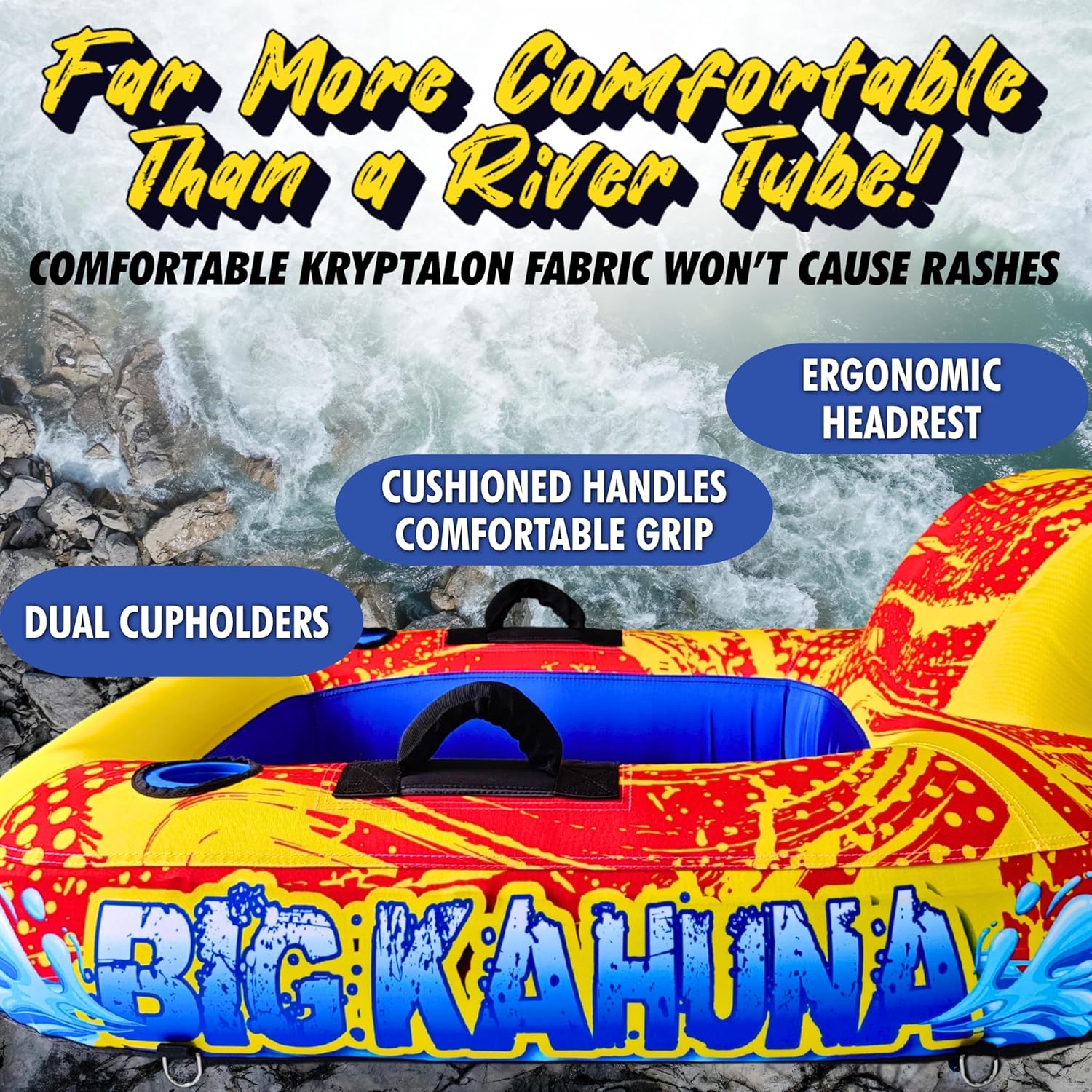 Heavy Duty Inflatable "Big Kahuna" River Float - Supports up to 300lbs