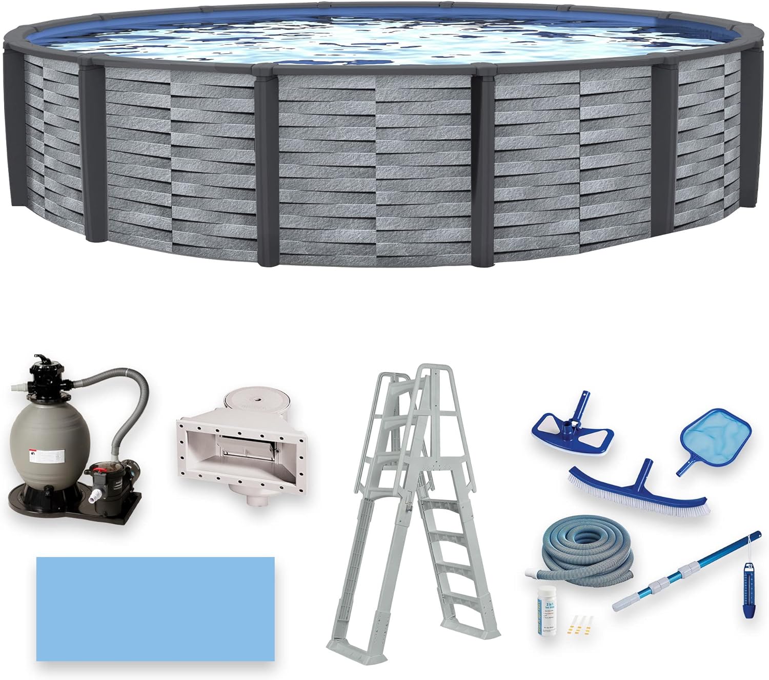 Affinity 15' Round 52" Deep 7" Top Rail Resin Package Above Ground Swimming Pool