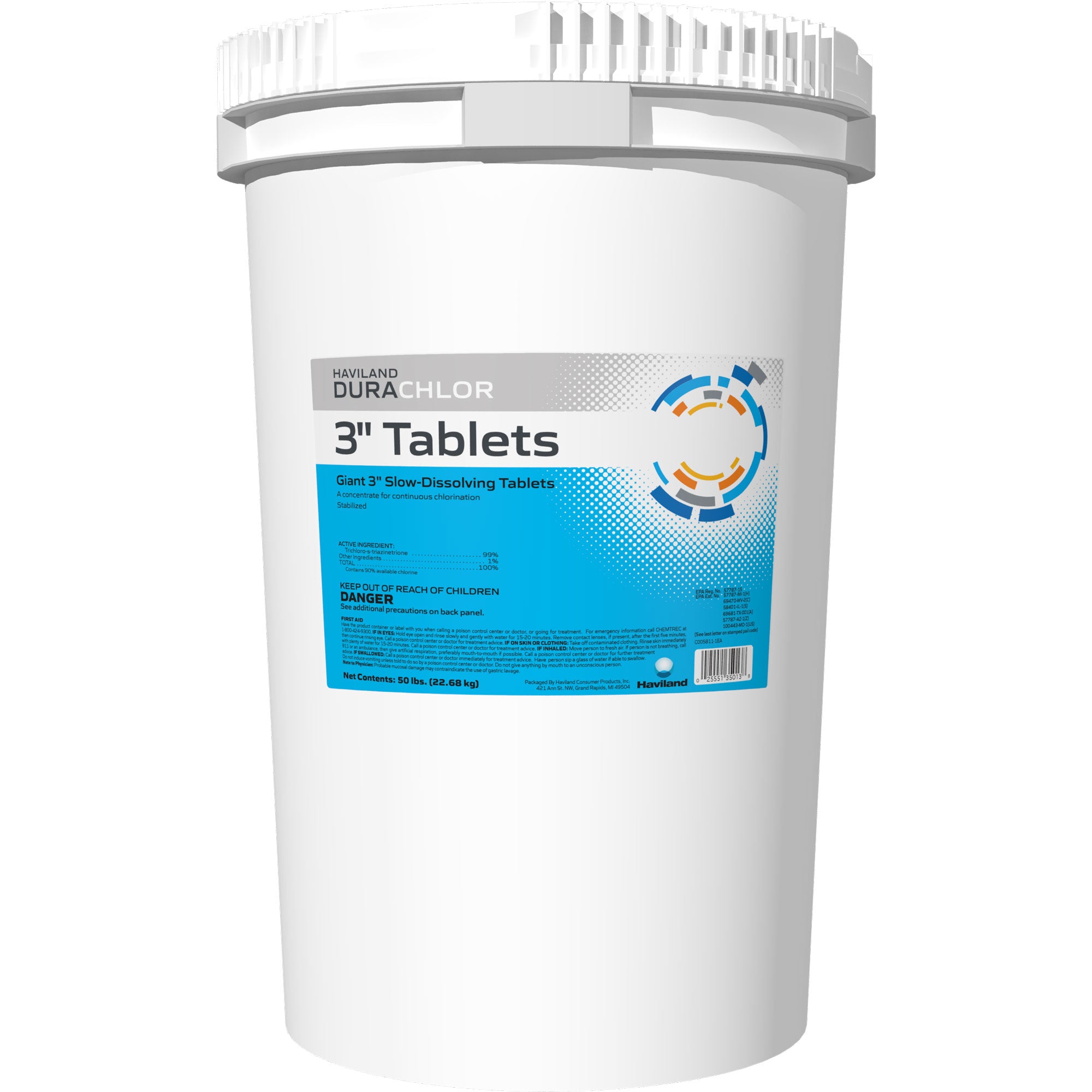 Durachlor 3-Inch Chlorine Tablets - 50lbs Slow-Dissolving Pool Sanitizer