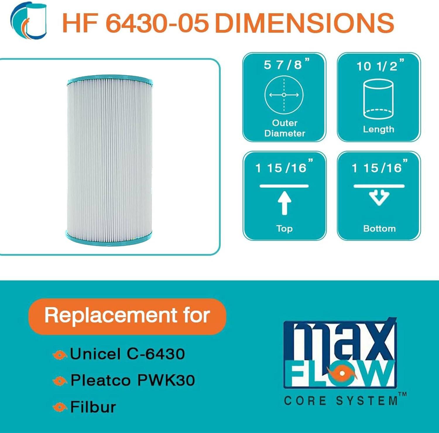 Replacement Cartridge for Watkins Hot Spring Spas 35sqft - 5 Pack Dimensions