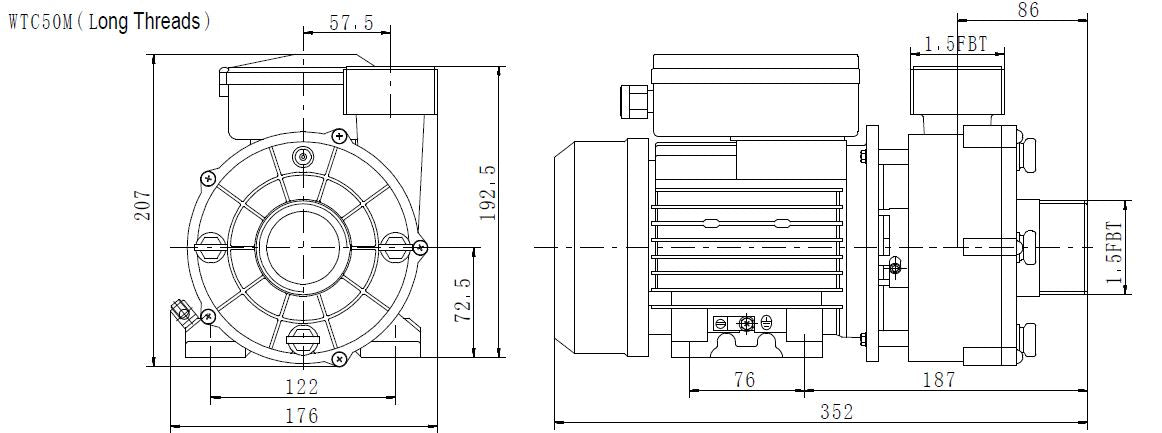 1/3 HP Spa Pump 1 Speed 230V 1-1/2" MBT WTC50M-USA