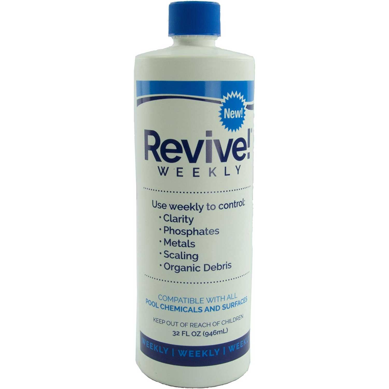 API Revive! Weekly Swimming Pool Clarifier and Water Cleaning Treatment for Phosphate, Metal, and Scale Removal, Cleans Green Pools, 32 Ounce