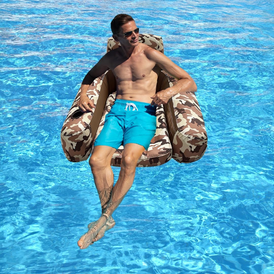 Pool Lounger Inflatable Pool Floats for Adults Heavy-Duty Nylon Covered - Desert Camo