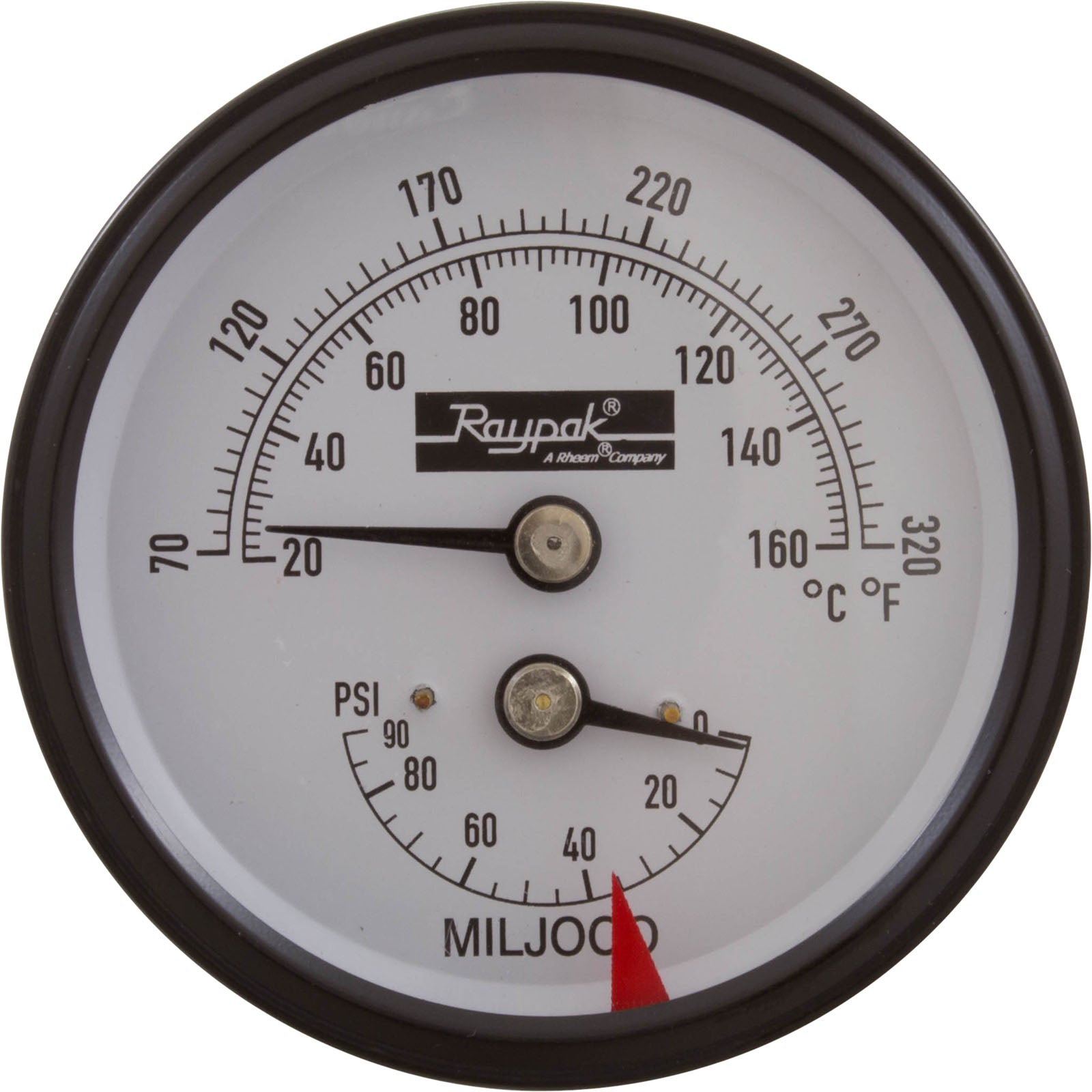 Temperature and Pressure Gauge, Raypak Heaters, 1/2", Bottom 007205F