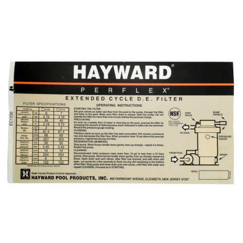 Hayward ECX1230 Decal Operation Perflex De