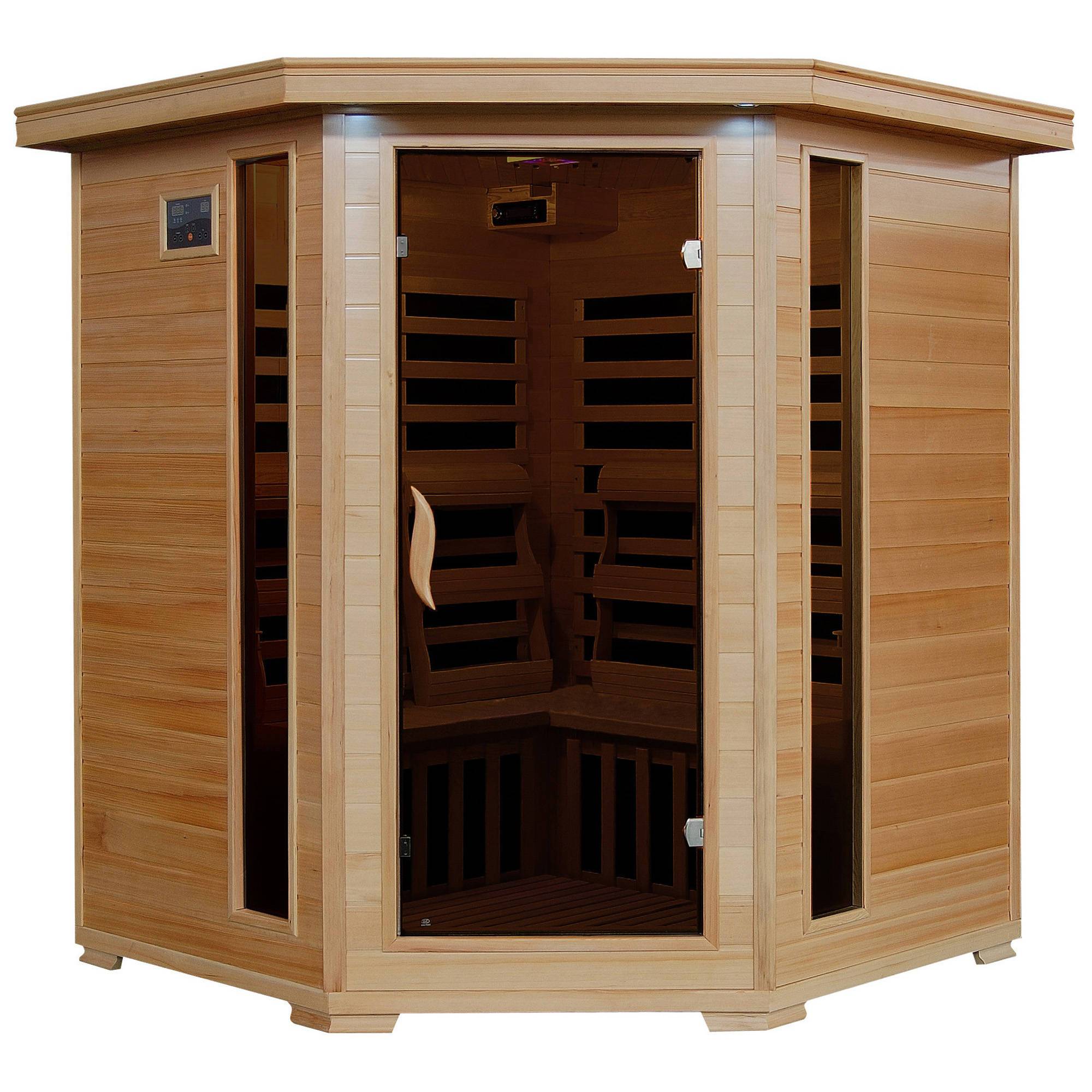 Hemlock 4 Person Far Infrared Sauna - Carbon Heaters - Corner Unit